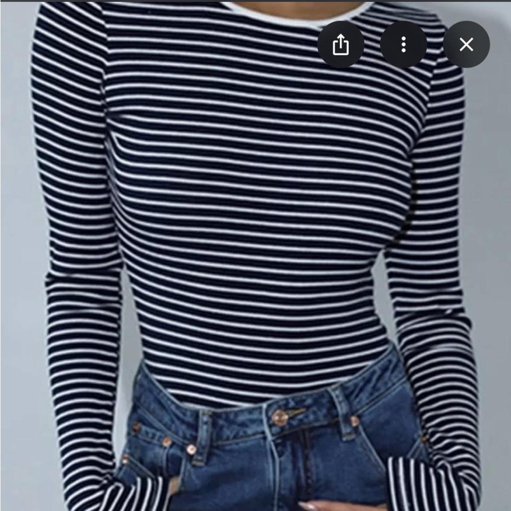 Commense Navy and White Striped Long Sleeve Bodysuit